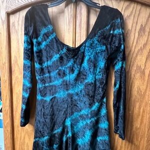 Y2K style Beautiful Black and Green Long Sleeved Velour Dress